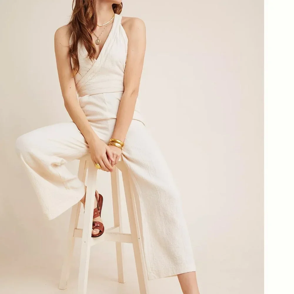 NWT anthropologie demi textured jumpsuit + pockets - Picture 1 of 5